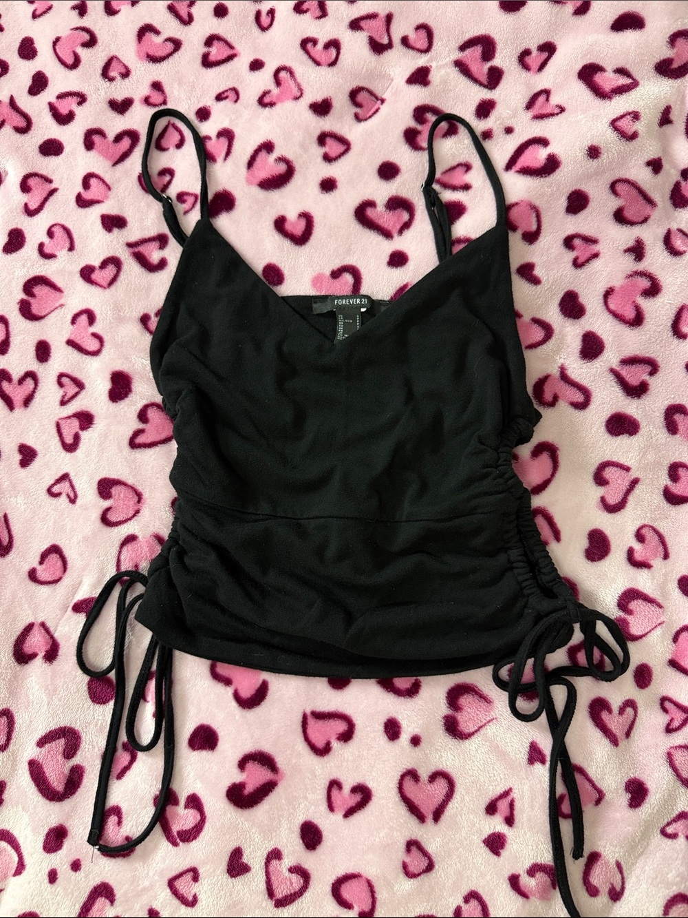 Forever 21 Black Ruched Side Tie Spaghetti Strap Cami